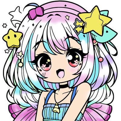 cute anime girl with star accessories