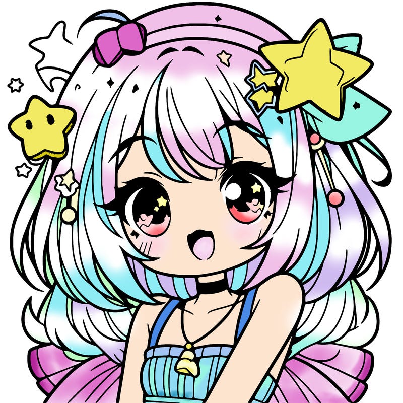 cute anime girl with star accessories