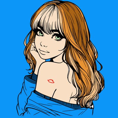 realistic girl with bangs looking over her shoulder