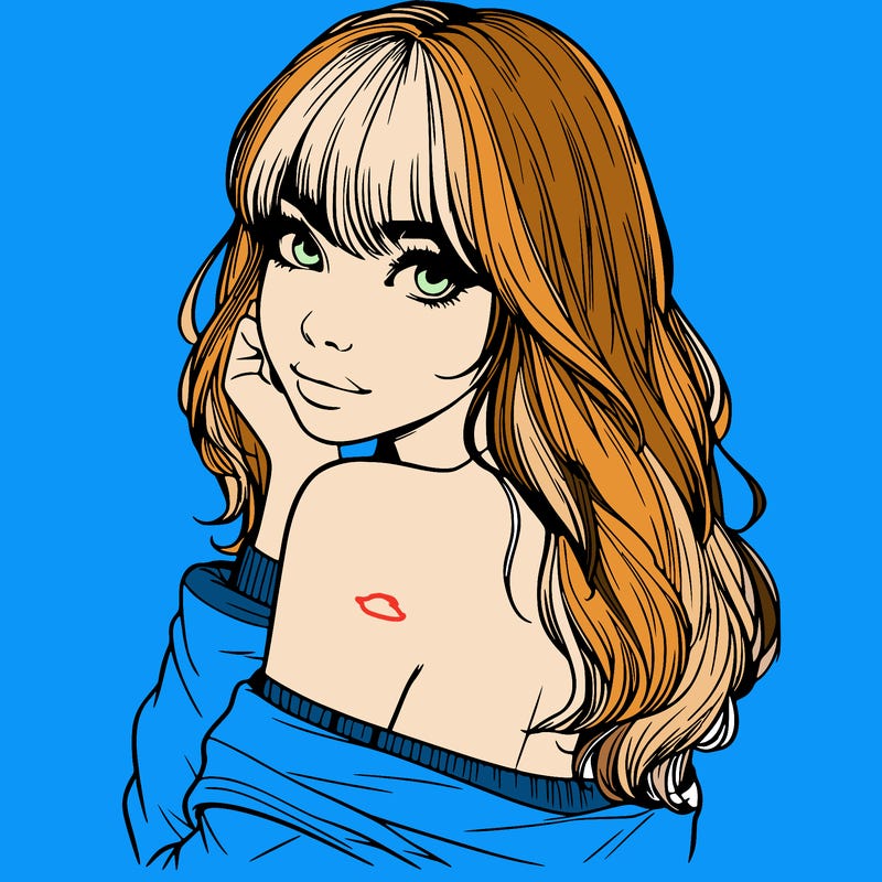 realistic girl with bangs looking over her shoulder