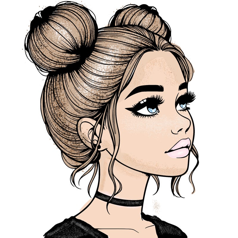 realistic girl with buns on the top of her head
