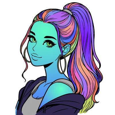 realistic girl with a high ponytail