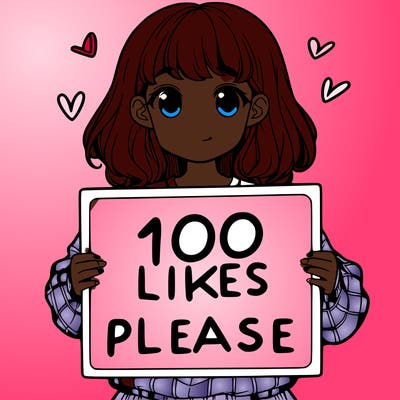 a girl holding a sign saying 100 likes please