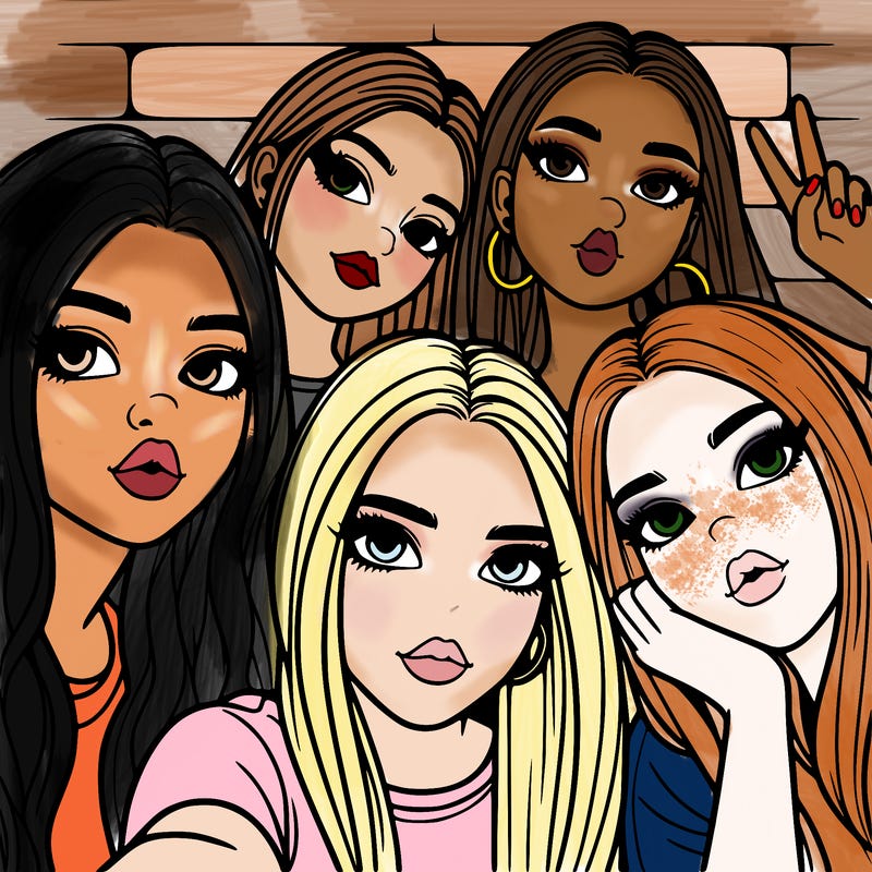 group of teen girls friends y2k up close in a selfie