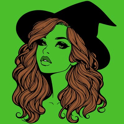 realistic witch girl with wavy hair and lips