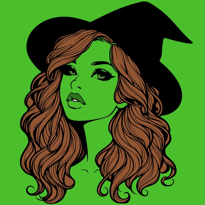 realistic witch girl with wavy hair and lips