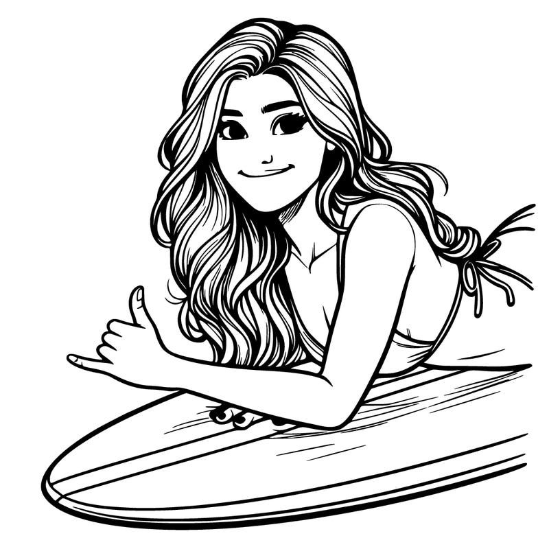realistic girl, surfing