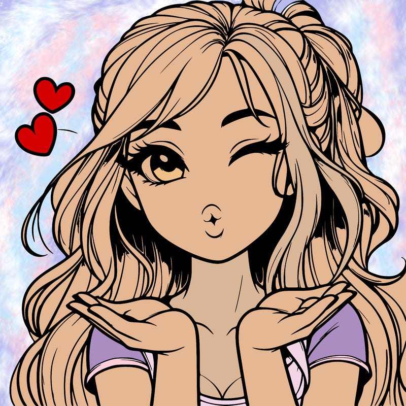 realistic girl winking and blowing a kiss while making heart hands