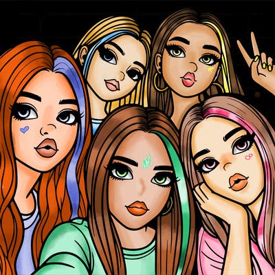 group of teen girls friends y2k up close in a selfie