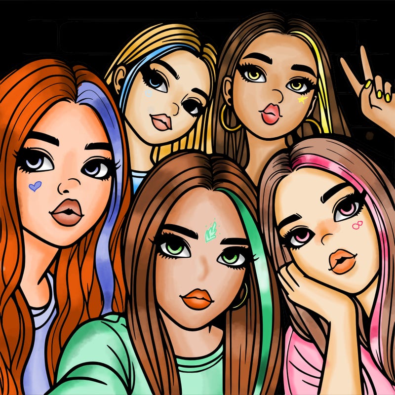 group of teen girls friends y2k up close in a selfie