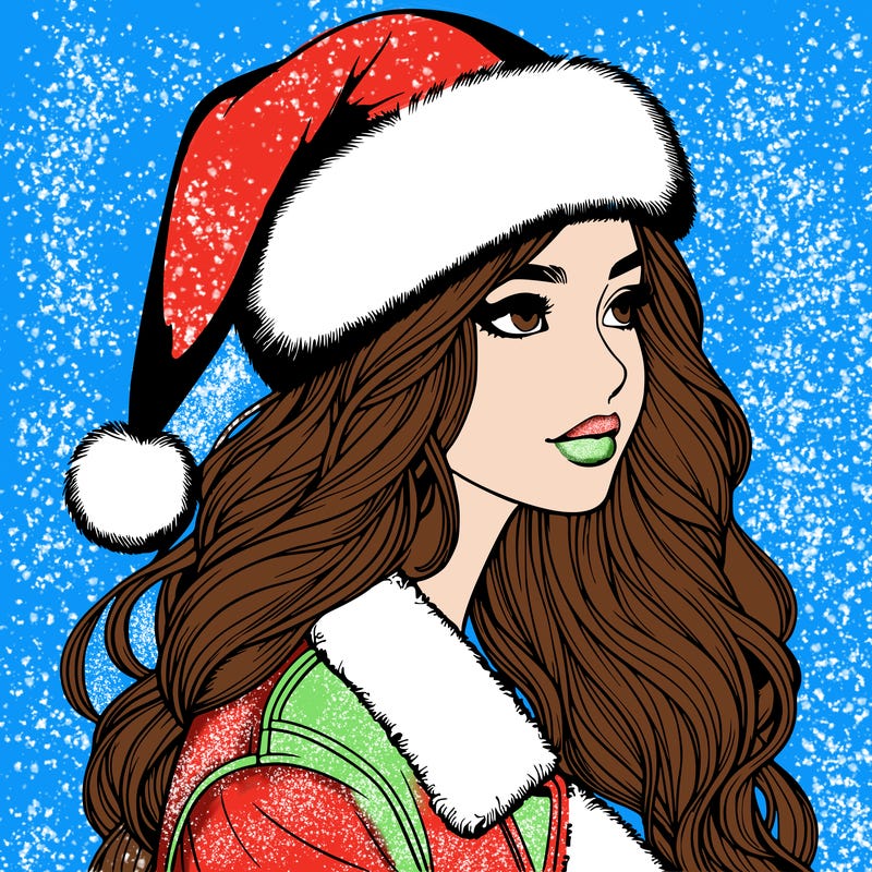 realistic girl in santa hat