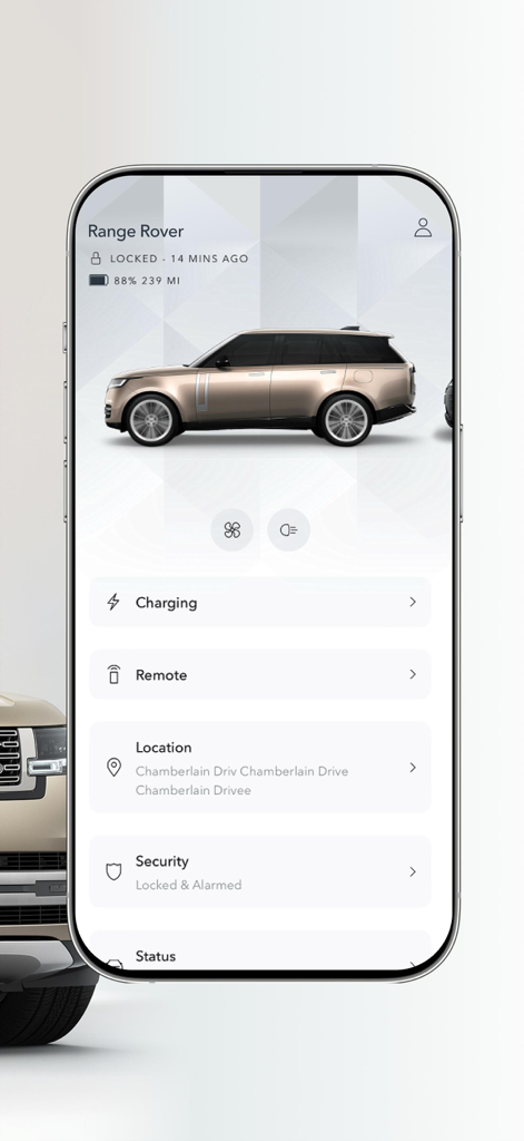 Land Rover Remote - 車両ステータスとセキュリティコントロールを表示するランドローバー リモートアプリのダッシュボード