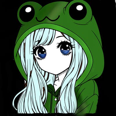 a pretty girl wearing a frog hoodie portrait with long hair