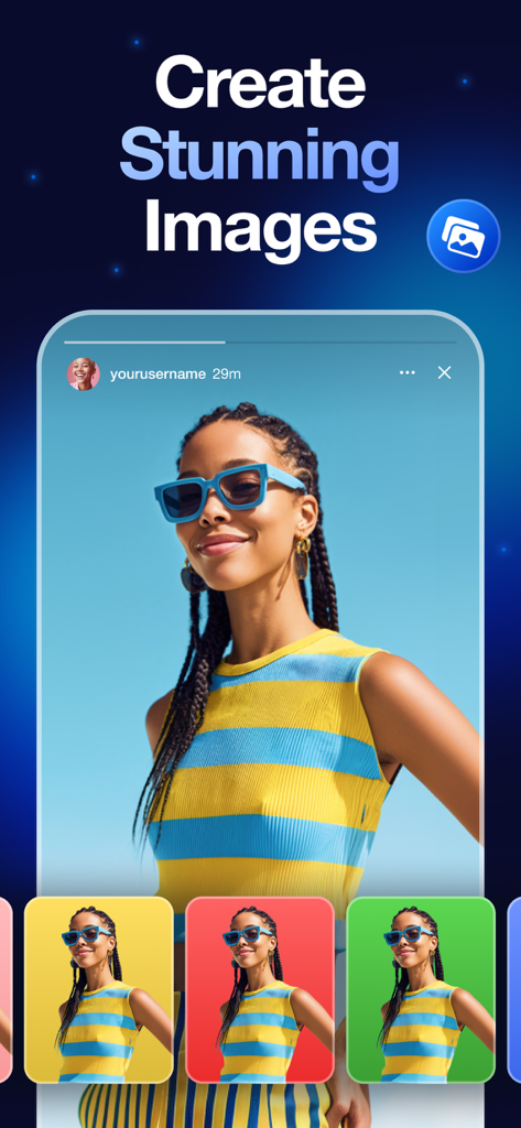 Background Remover+ - Mobile app interface showing background replacement options for a social media story