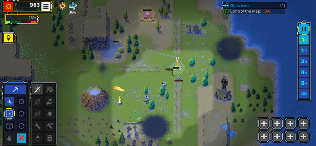 Retro Commander - Retro Commander real-time strategy map editor interface showing terrain and unit placement tools