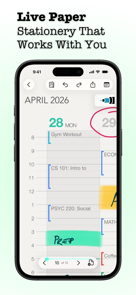 Penbook Pencil Notebook - Penbook app daily planner showing handwritten notes and schedule on an iPhone screen