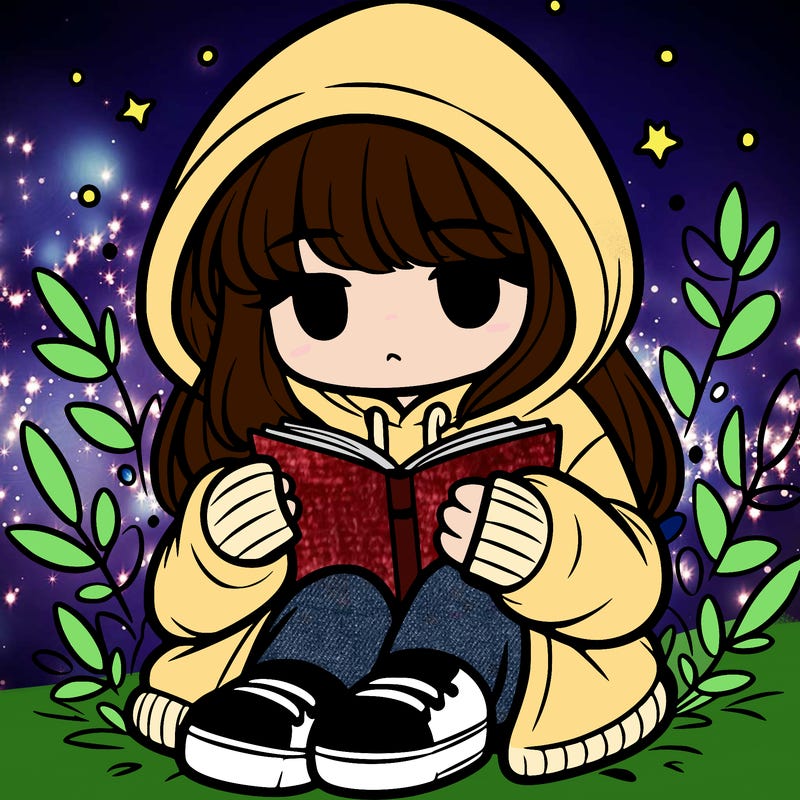 girl in oversized hoodie reading a book