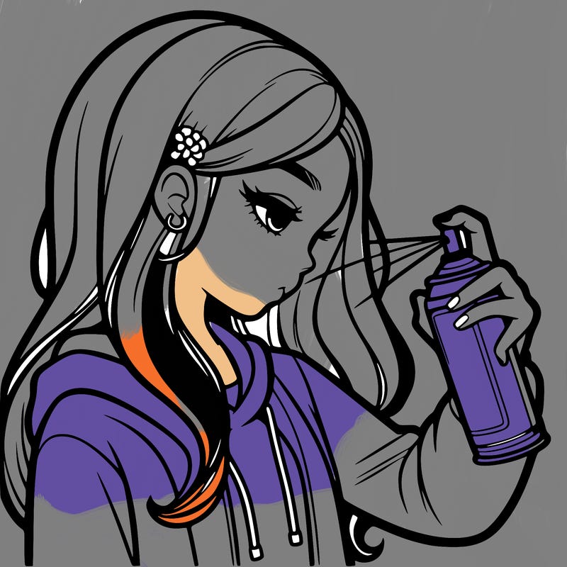 a realistic girl spray painting