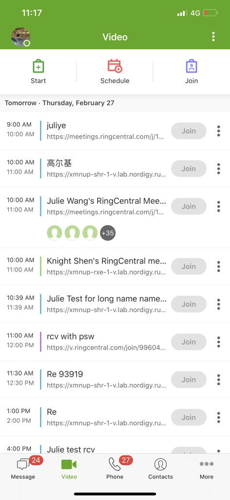 Pantalla de programación de reuniones por vídeo de la app TELUS Business Connect