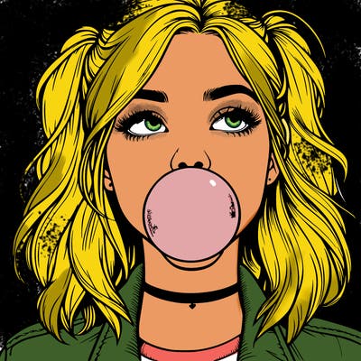 realististic girl blowing bubble -gum