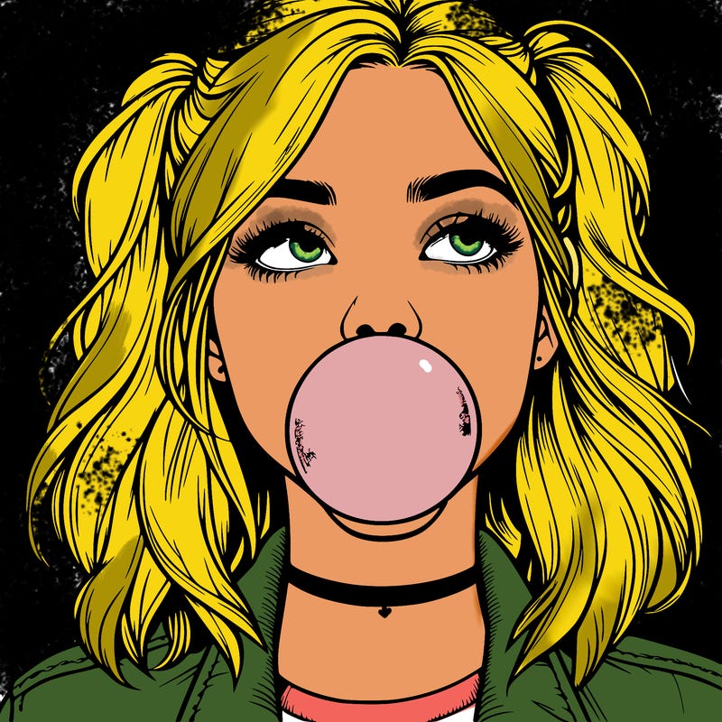 realististic girl blowing bubble -gum