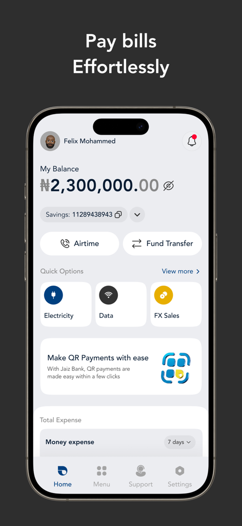 Jaiz Mobile Plus - Jaiz Mobile Plus banking app interface showing account balance and bill payment features