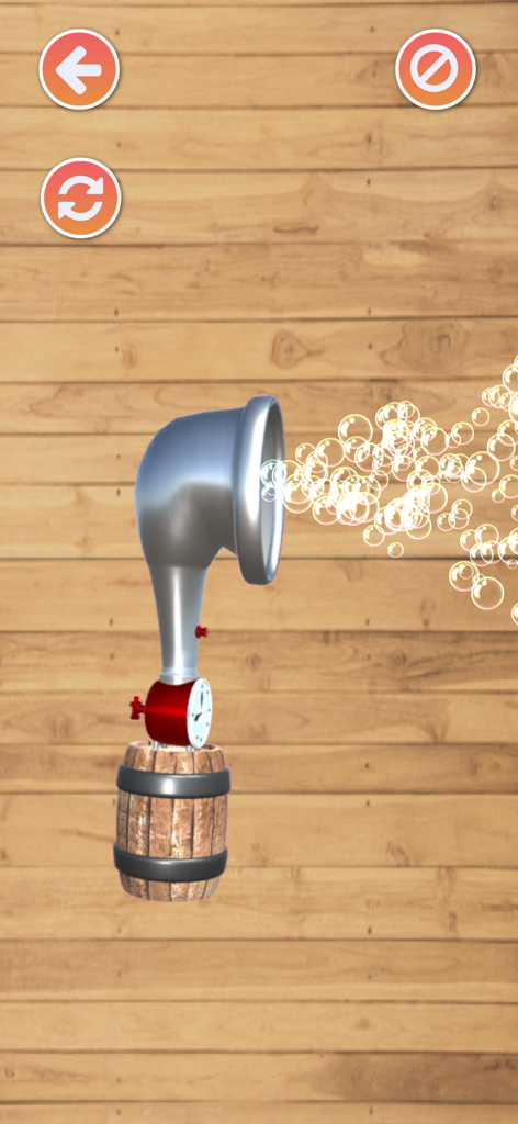 Loud Pocket Horns - A digital air horn attached to a small barrel blowing bubbles on a wooden background