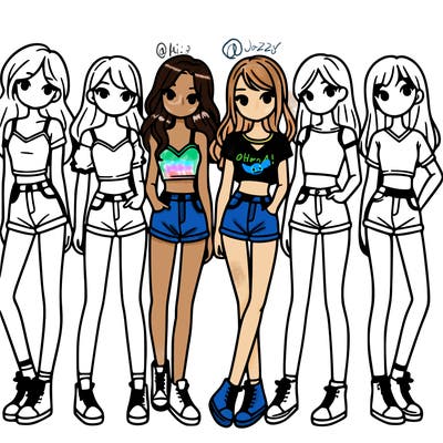 a group of girls wearing crop tops and shorts