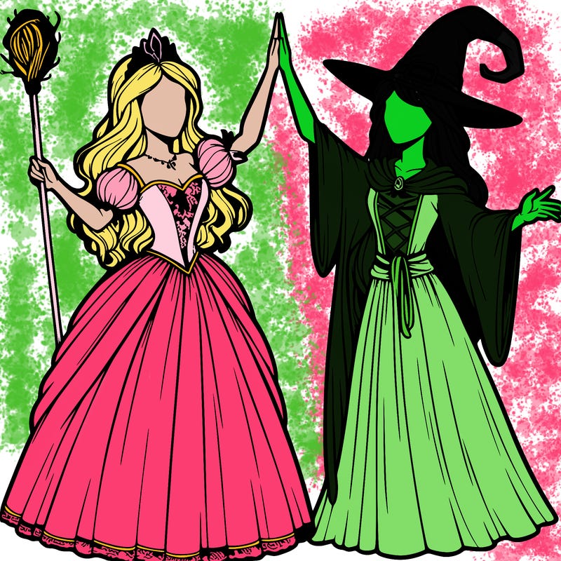 detailed realistic split of a princess and a witch