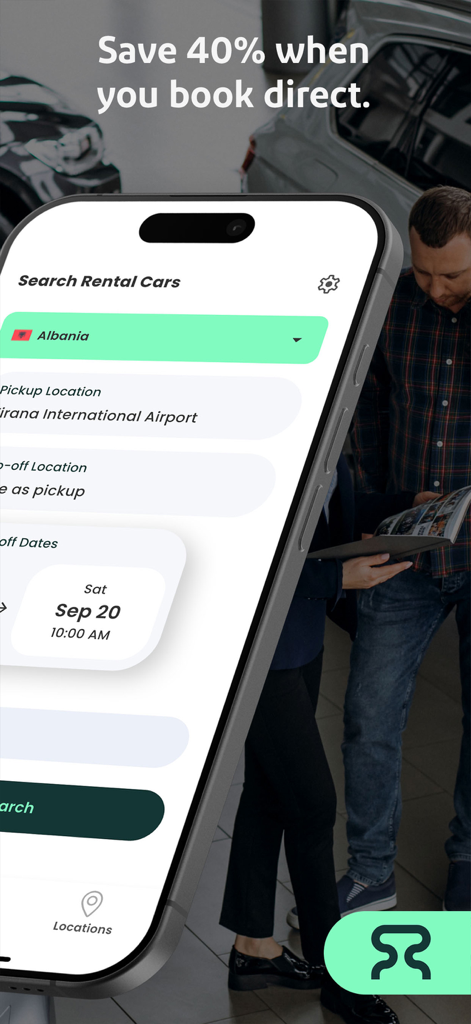 Final Rentals Car Rental App - Search screen of the Final Rentals car rental app featuring a discount offer