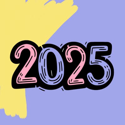 one line scrawled numbers sketch design “2025”