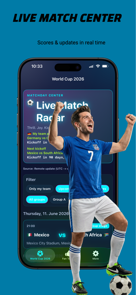 World Cup 2026 Schedule - 2026 월드컵 앱 라이브 경기 센터에서 실시간 점수 및 업데이트를 보여줌