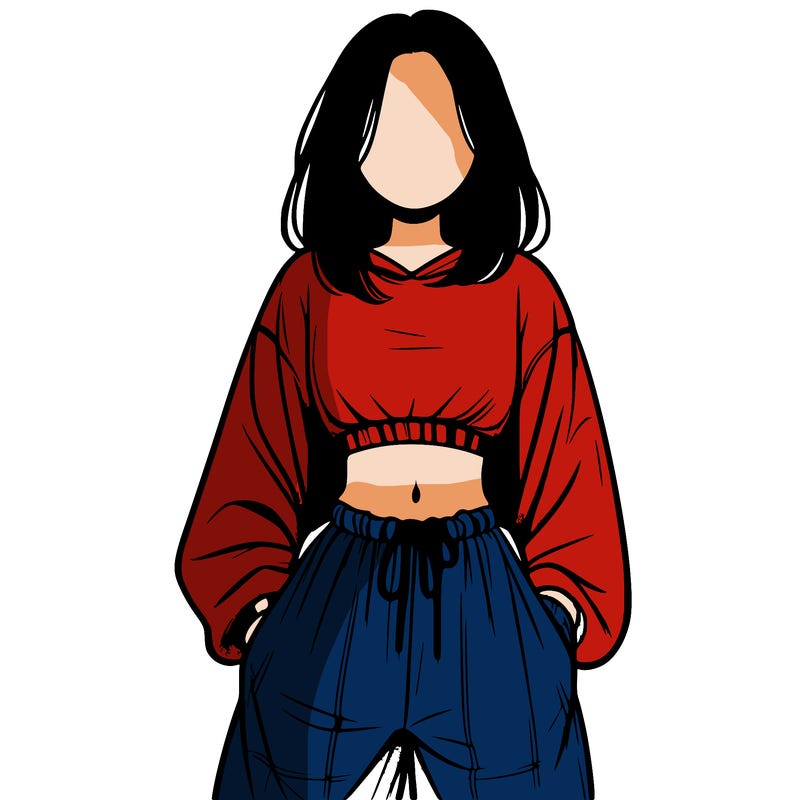 realistic girl faceless with baggy pants and a crop top