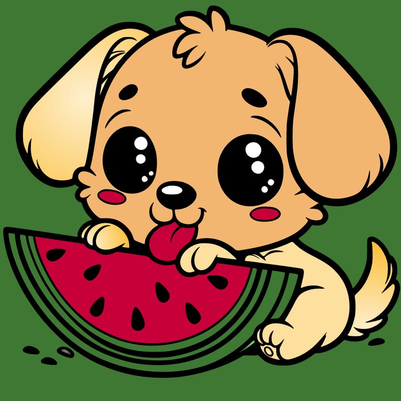 puppy eating watermelon
