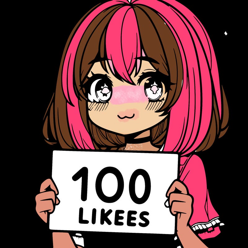 anima girl holding a 100 likes sign in her hand