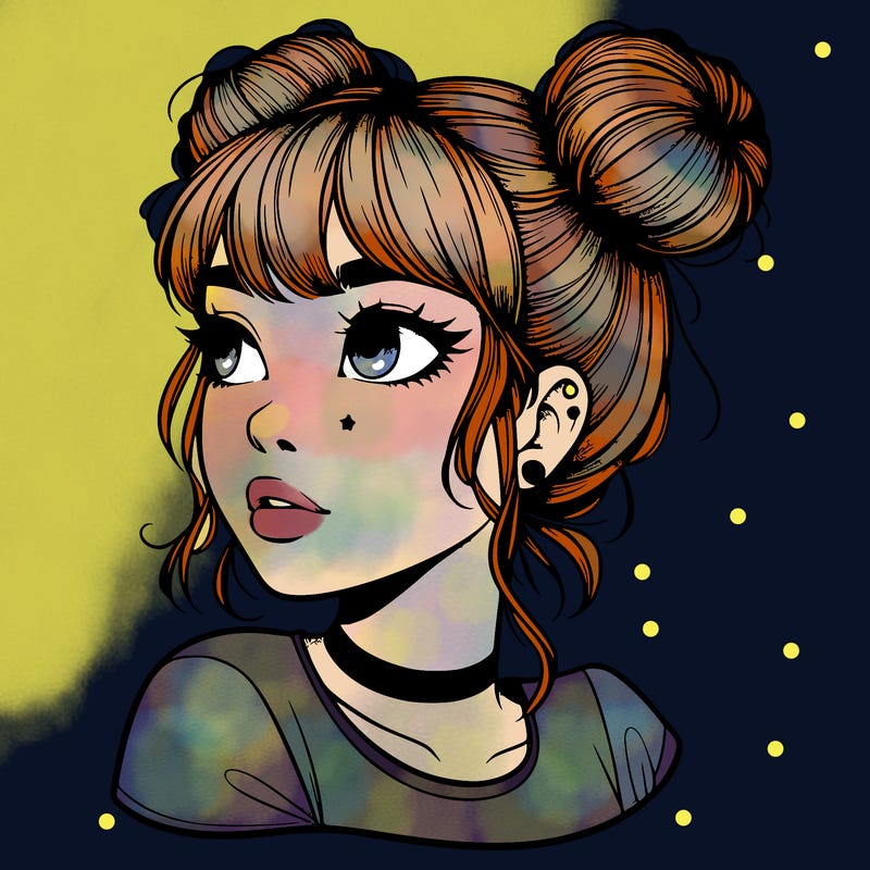 realistic girl with spacebuns