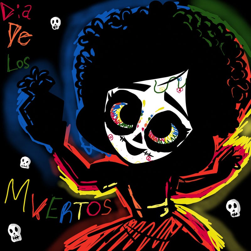 a disney style day of the dead woman.