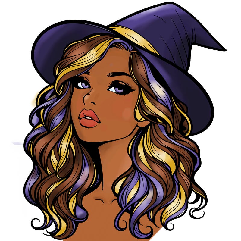 realistic witch girl with wavy hair and lips