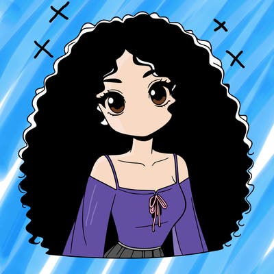 a black anime girl with long afro hair