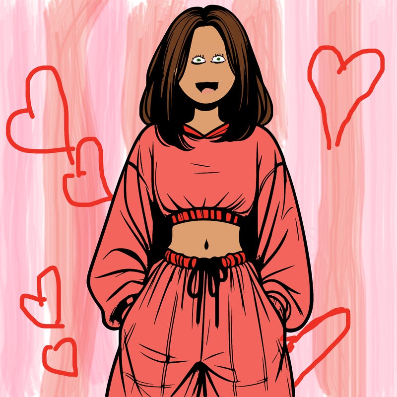 realistic girl faceless with baggy pants and a crop top