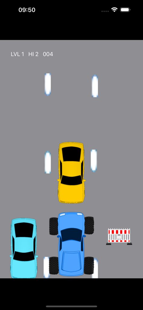 Monster Trucks: Car Smash Race - Top-down view of a blue monster truck racing on a road in the Monster Trucks Car Smash Race game