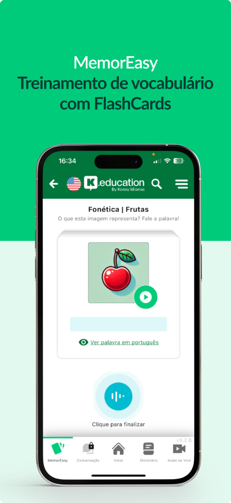 K.education - K.education app screen for English vocabulary training using flashcards