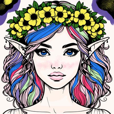 realistic female elf with flower crown