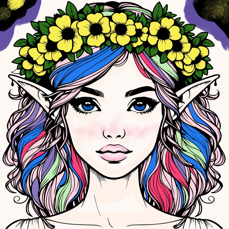 realistic female elf with flower crown