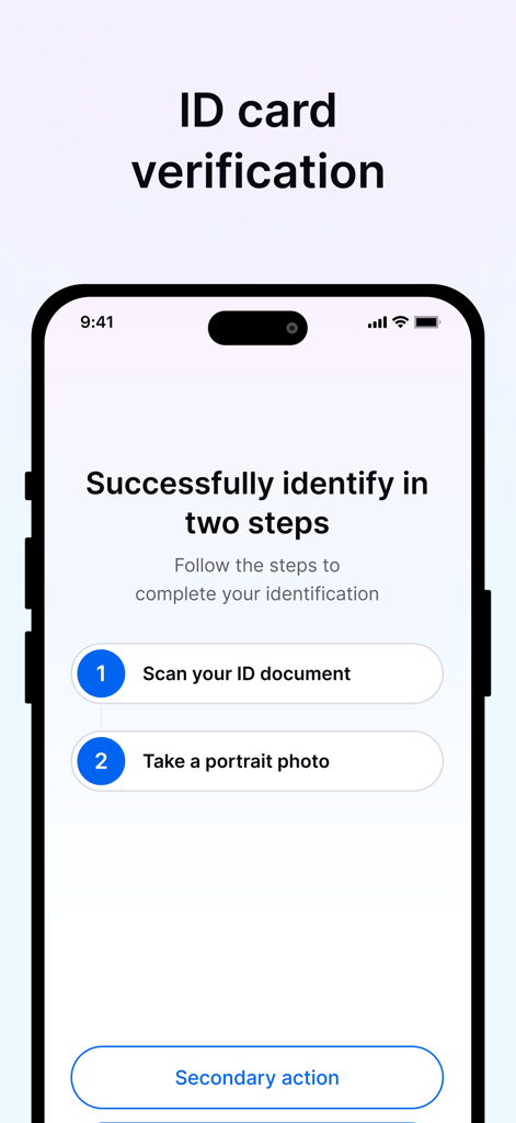 My WebID - Schermata dell'app My WebID che mostra un processo in due fasi per la verifica dell'identità, inclusa la scansione di un documento d'identità e l'acquisizione di una foto del volto.