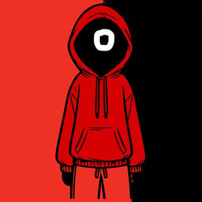 faceless girl in a tracksuit with a hood on and no hair