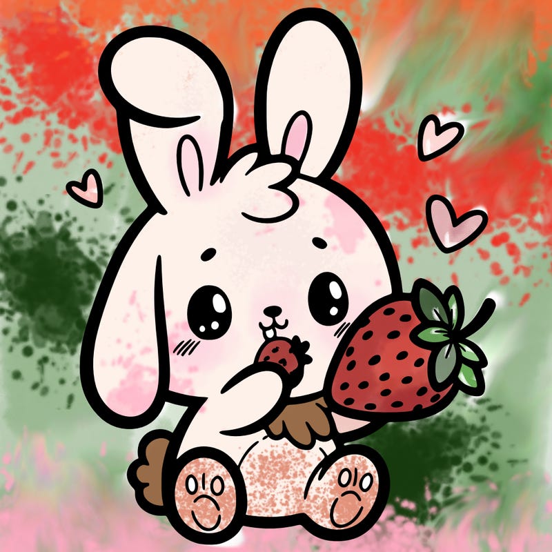 cute bunny eating a strawberry