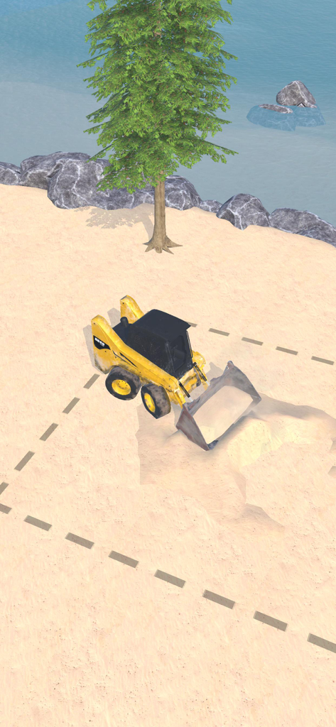 建設現場の砂場で掘削している黄色のスキッドステアローダー