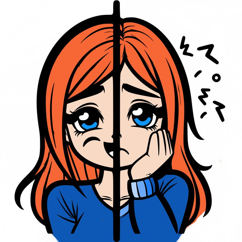 realistic girl split one happy other depressed