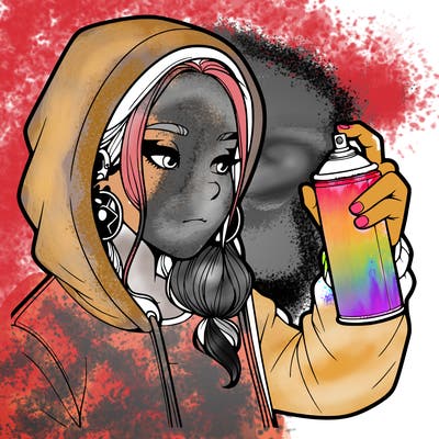 a realistic girl, spray painting